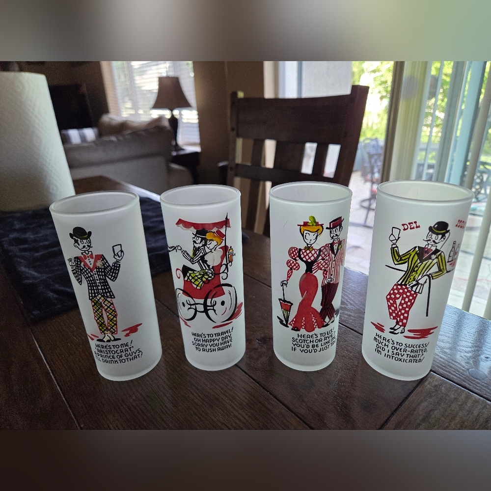 Federal Glass "Gay Nineties" 10oz Frosted Tom Collins Glasses 1950s